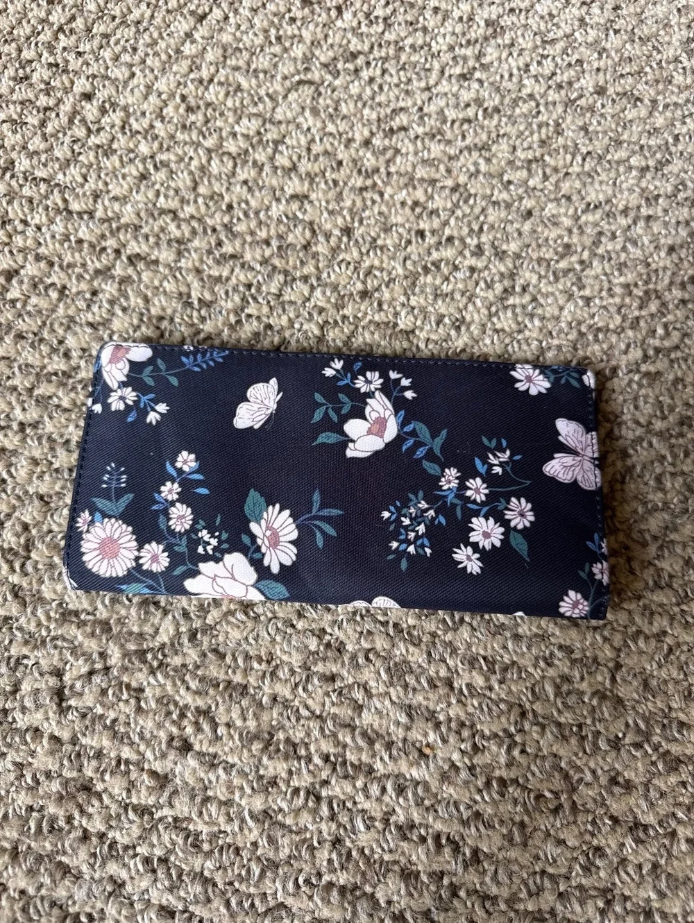 navy floral pattern card wallet